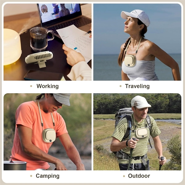 Portable Neck Fan with 5 Speeds USB Rechargeable for Travel & Home