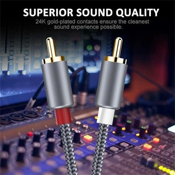RCA Stereo Audio Cable – Male-to-Male Subwoofer Cord, Grey