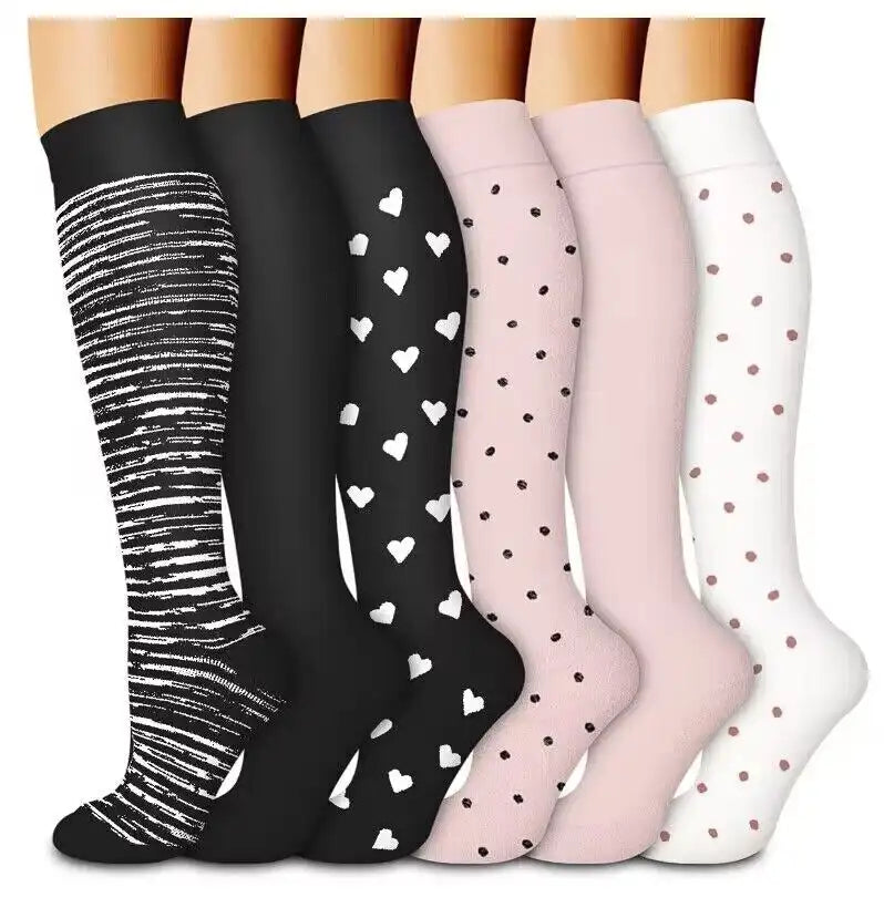 ROYALUCK 6-Pair Polka Dot Solid Compression Socks (15-20mmHg) - Firm Support Designed for Nurses, Runners, and Athletes