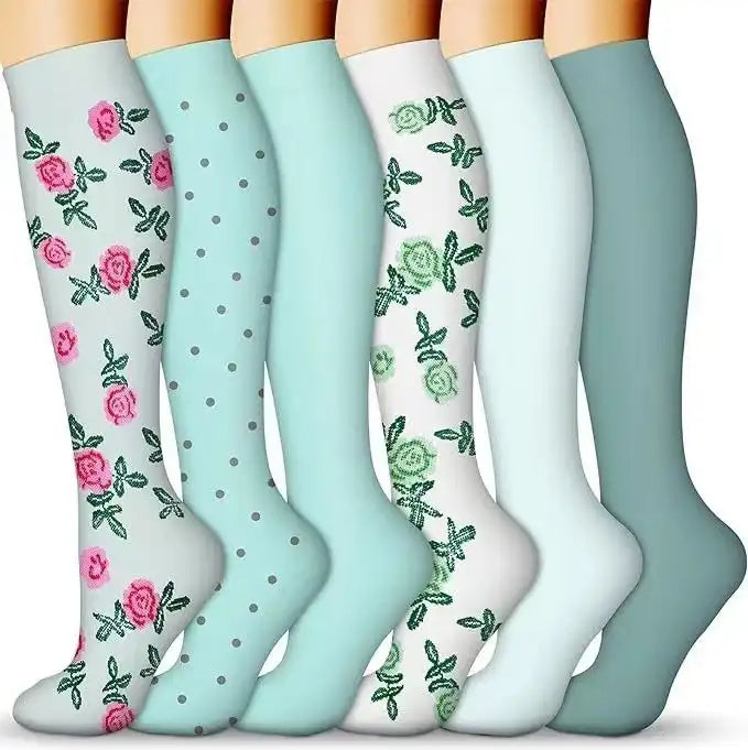 ROYALUCK 6-Pair Polka Dot Solid Compression Socks (15-20mmHg) - Firm Support Designed for Nurses, Runners, and Athletes