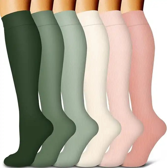 ROYALUCK 6-Pair Polka Dot Solid Compression Socks (15-20mmHg) - Firm Support Designed for Nurses, Runners, and Athletes