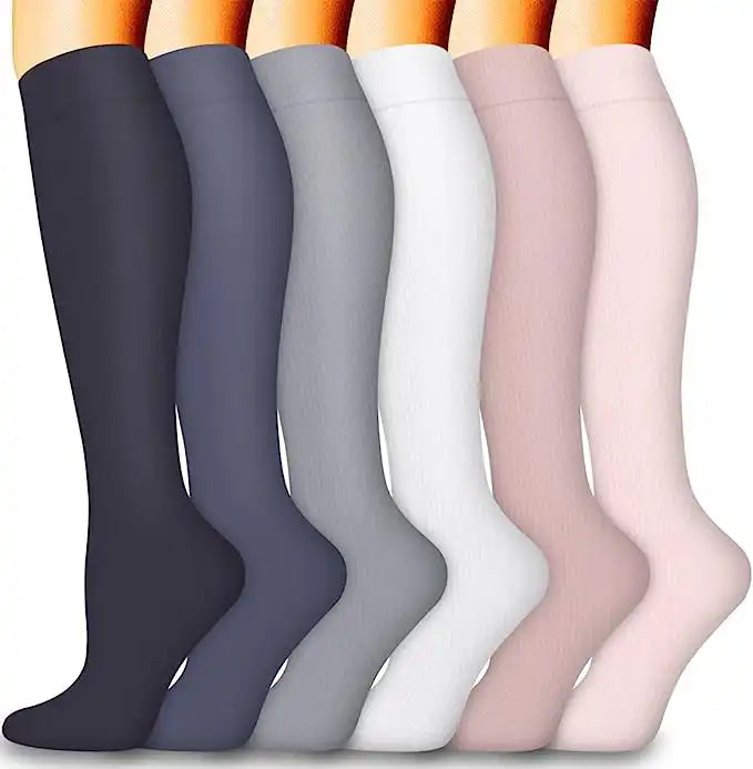 ROYALUCK 6-Pair Polka Dot Solid Compression Socks (15-20mmHg) - Firm Support Designed for Nurses, Runners, and Athletes