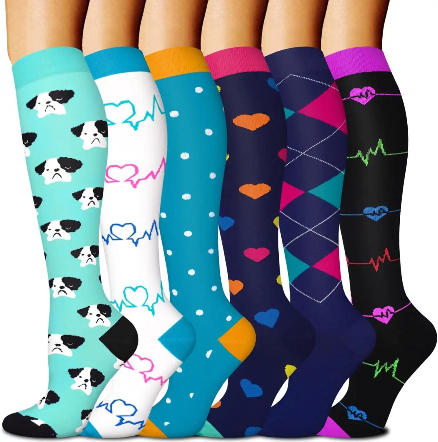ROYALUCK 6 Pairs Compression Socks(15-20mmHg) for Women & Men - Support for Sports, Running & Nurses