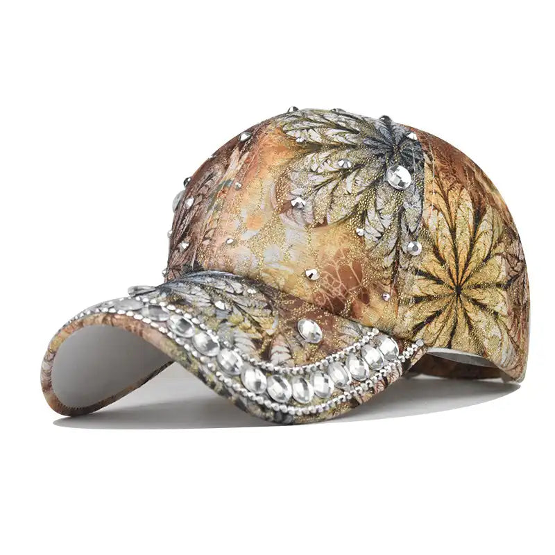 Rhinestone Floral Embroidered Women's Baseball Cap