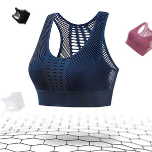 Seamless Push-Up Sports Bra - Mesh Panels, Sweat-Wicking & Shockproof Support for Yoga, Gym