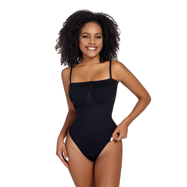 Seamless Sculpting Bodysuit for Women – Tummy Control Thong Shapewear with Square Neck Tank Top Design