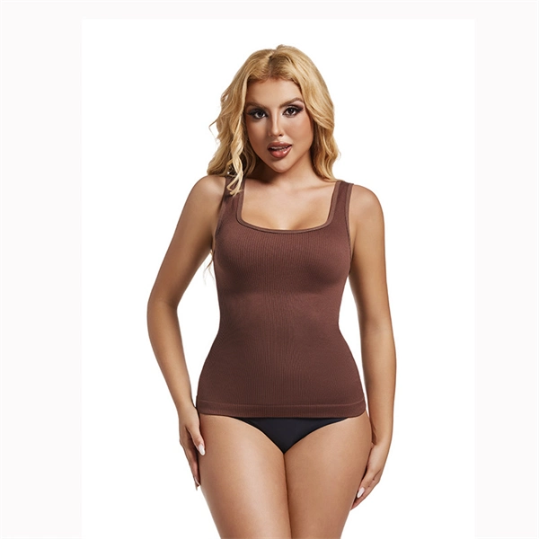 Seamless Square Neck Shaping Tank Top – Waist Slimming Ribbed Longline Vest