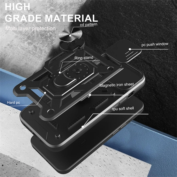 Shockproof Sliding Window Ring Stand Phone Case for iPhone 17 Pro Max