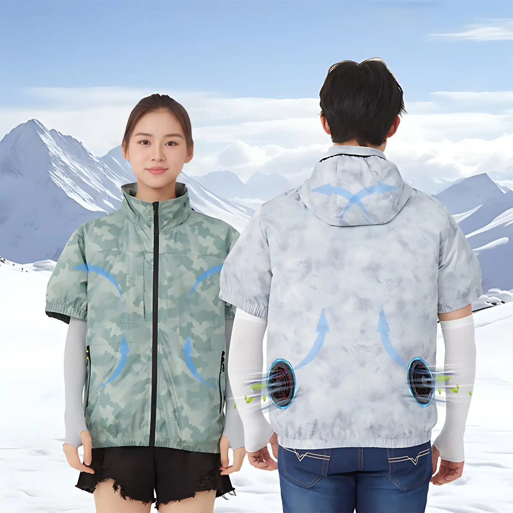 Smart Cooling Short Sleeve Shirt with Built-in Fan - Portable AC Wear for Outdoor Camping