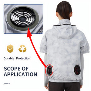 Smart Cooling Short Sleeve Shirt with Built-in Fan - Portable AC Wear for Outdoor Camping