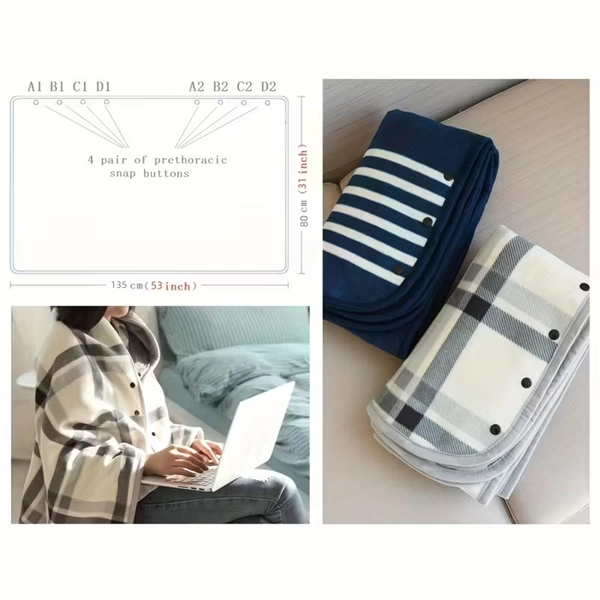 Soft Fleece Blanket with Button - Thick Warm Office & Dorm Nap Blanket, Cozy Cape Throw for Students
