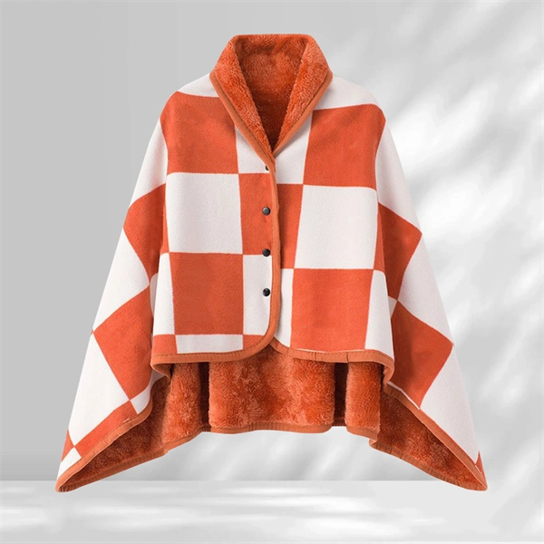 Soft Fleece Blanket with Button - Thick Warm Office & Dorm Nap Blanket, Cozy Cape Throw for Students