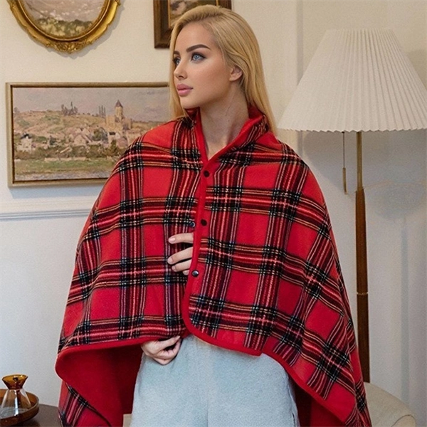 Soft Fleece Blanket with Button - Thick Warm Office & Dorm Nap Blanket, Cozy Cape Throw for Students