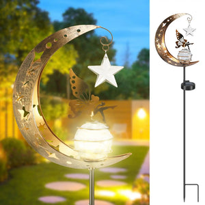 Solar Garden Lights Outdoor Moon Fairy Crackle Glass Decor