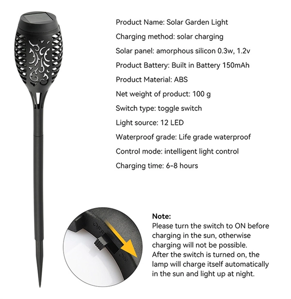 Solar LED Flame Lamp Outdoor Fire LED Lights Lawn Flame Flickering Torch Light