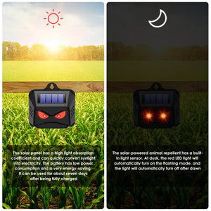 Solar Nocturnal Animal Repeller - With Red LED Light - For Skunk, Deer, Coyote, Fox, Raccoon, Cat, Garden, Yard, Farm Chicken Coop