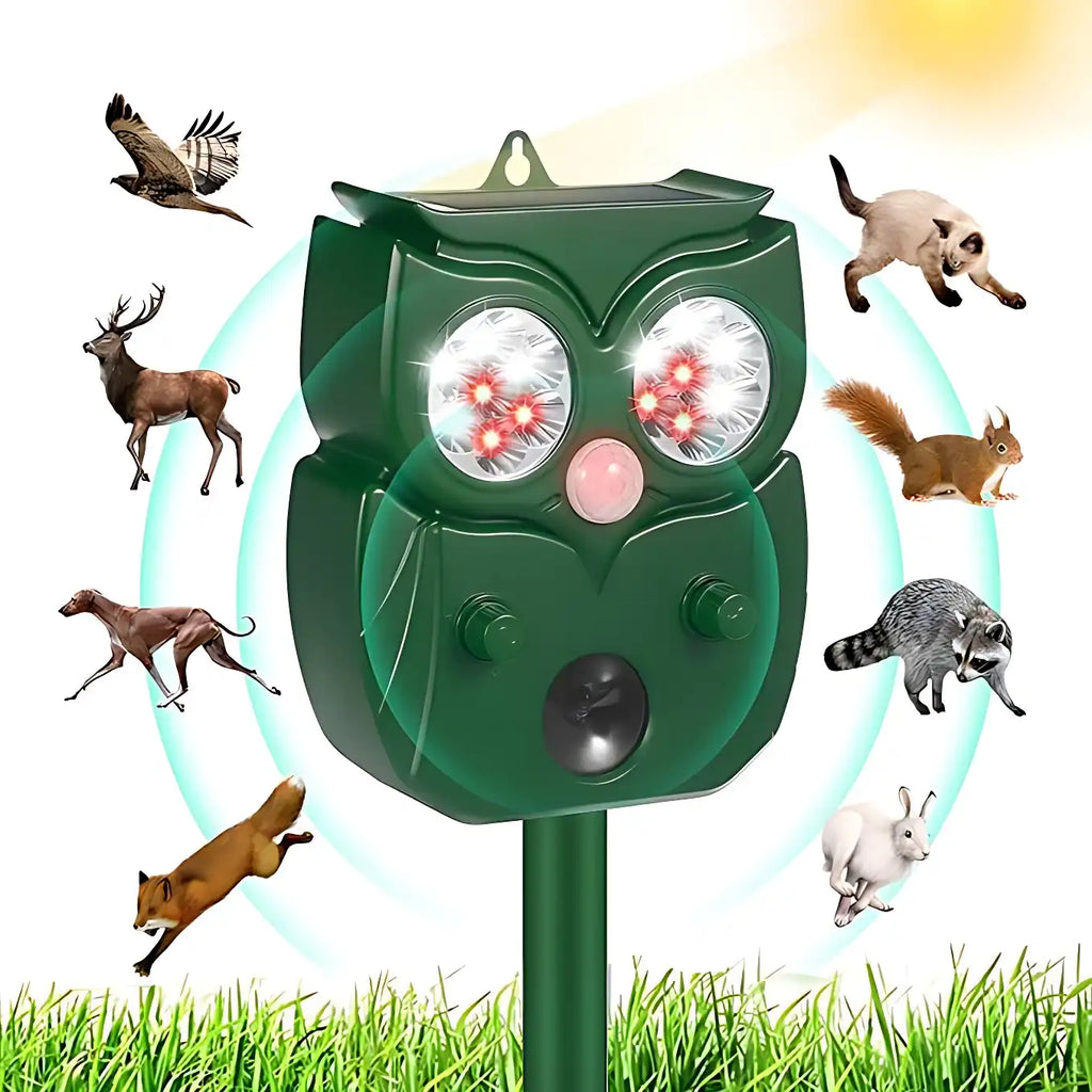 Solar Ultrasonic Animal Repeller, Waterproof Outdoor Use, Humane Motion-Activated Deterrent for Deer, Dogs, Raccoons, Skunks, Squirrels, Cats, 5 Modes for Yard & Home Protection