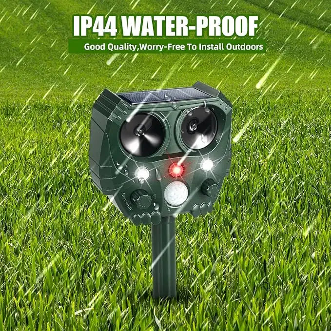 Solar Ultrasonic Animal & Pet Repeller Motion Sensor Repels Birds, Snakes, Raccoons, Skunks, Deer, Cats, Dogs, Rats