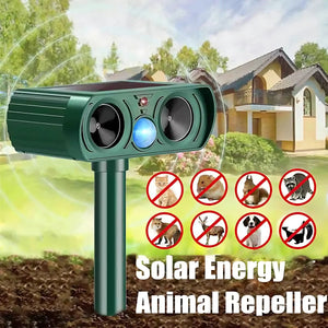 Solar Ultrasonic Coyote/Raccoon/Skunk/Snake & Rodent Repeller - Weatherproof
