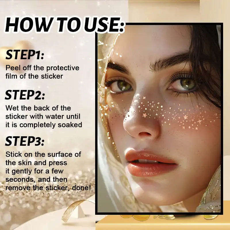 Sparkle Gold & Silver Freckle Tattoos - Waterproof Face Stickers 8PCS