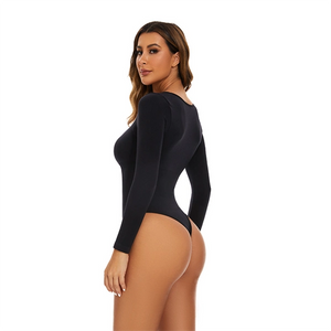 Square Neck Button-Front Shapewear Bodysuit