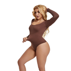 Square Neck Button-Front Shapewear Bodysuit