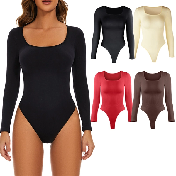 Square Neck Button-Front Shapewear Bodysuit