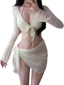 Summer Hot Girls Beach Bikini Tandem 4-Piece Cover Up