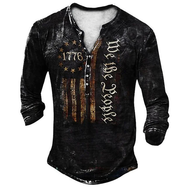 Vintage T-Shirt for Men American Flag Graphic T-Shirts Printed Long Sleeve