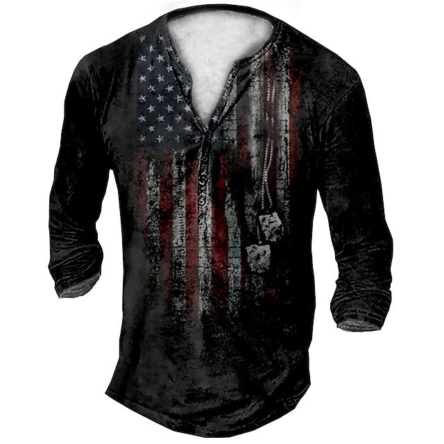 Vintage T-Shirt for Men American Flag Graphic T-Shirts Printed Long Sleeve