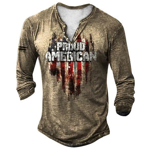 Vintage T-Shirt for Men American Flag Graphic T-Shirts Printed Long Sleeve