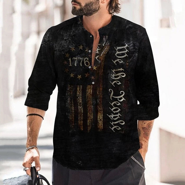 Vintage T-Shirt for Men American Flag Graphic T-Shirts Printed Long Sleeve