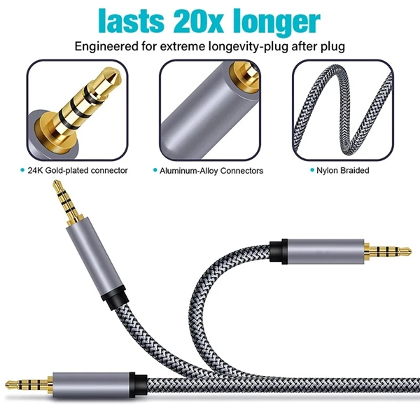 3.5mm to 3.5mm TRRS 4-Pole AUX Cable – HiFi Stereo Audio Cord for Phone, Car & Headphones