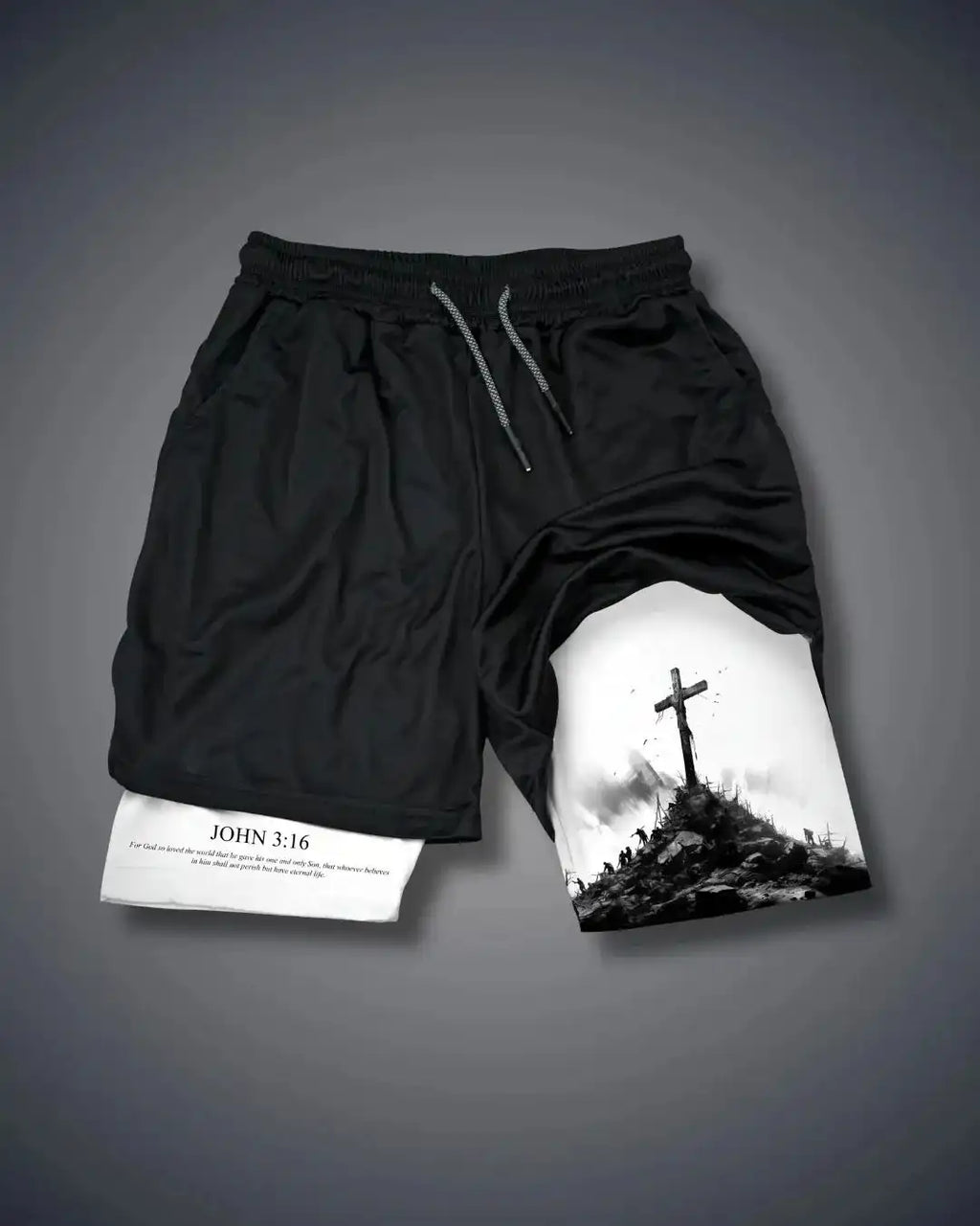 The Cross Print John 3:16 Performance Shorts
