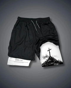 The Cross Print John 3:16 Performance Shorts