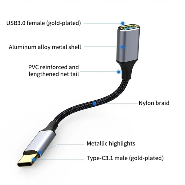 USB-C to USB 3.0 OTG Adapter Cable – Male to Female Extension Cord for Laptop, Keyboard, Mouse & Car