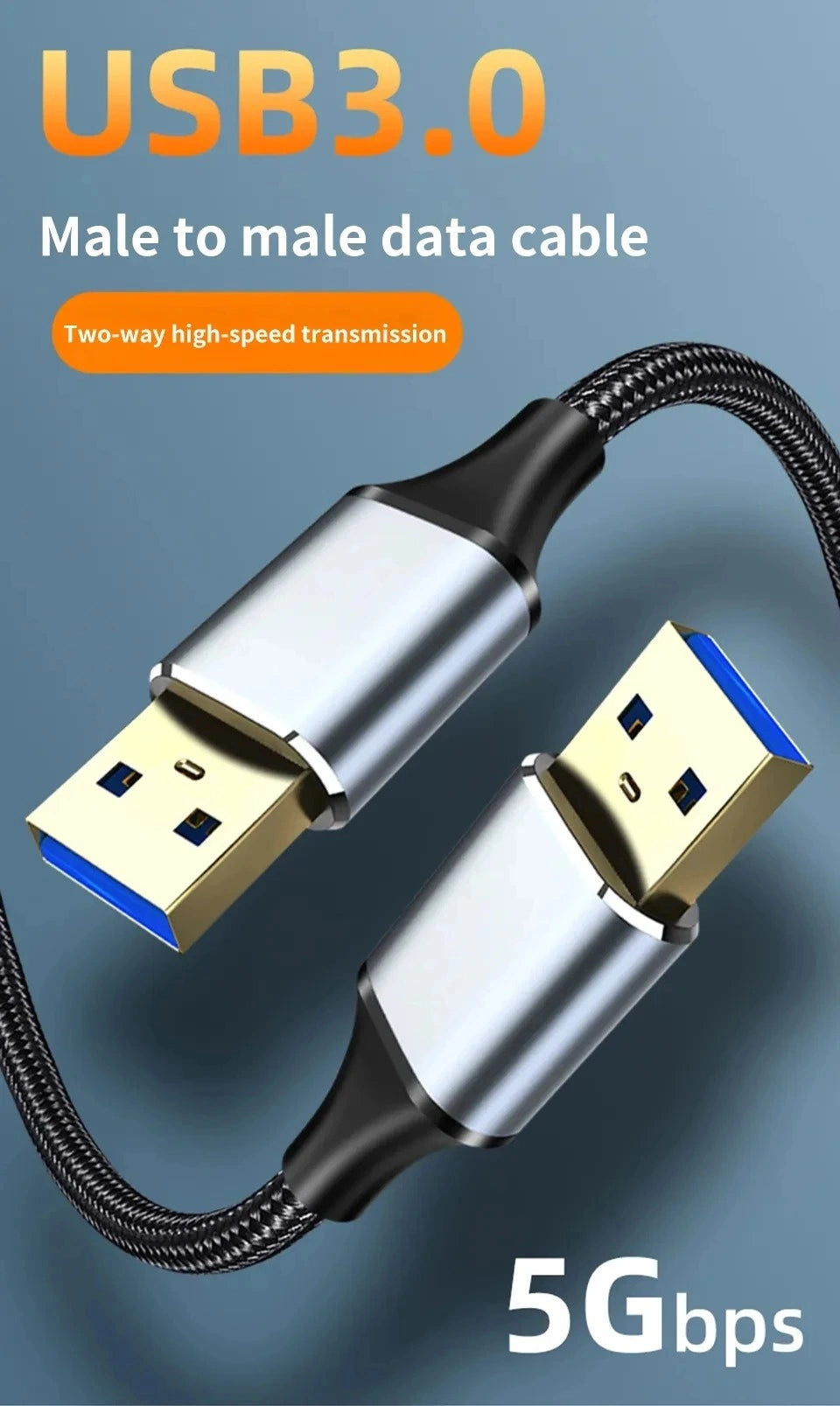 USB 3.0 Male to Male Extension Cable – 5Gbps High-Speed Data Transfer Cord for PC, Laptop, TV, and PS4
