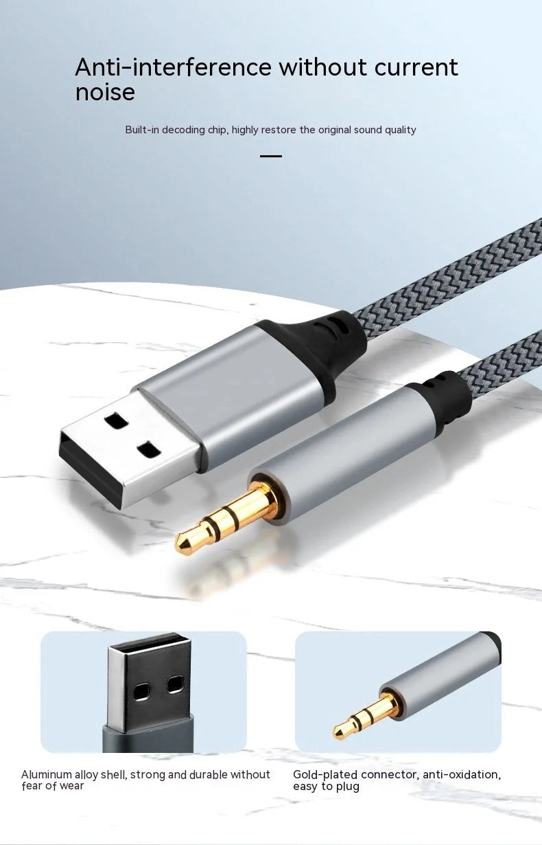 USB to 3.5mm AUX Audio Cable – USB A Male to AUX Jack Adapter for Headphones, Speakers, PC, TV, and Car Stereo