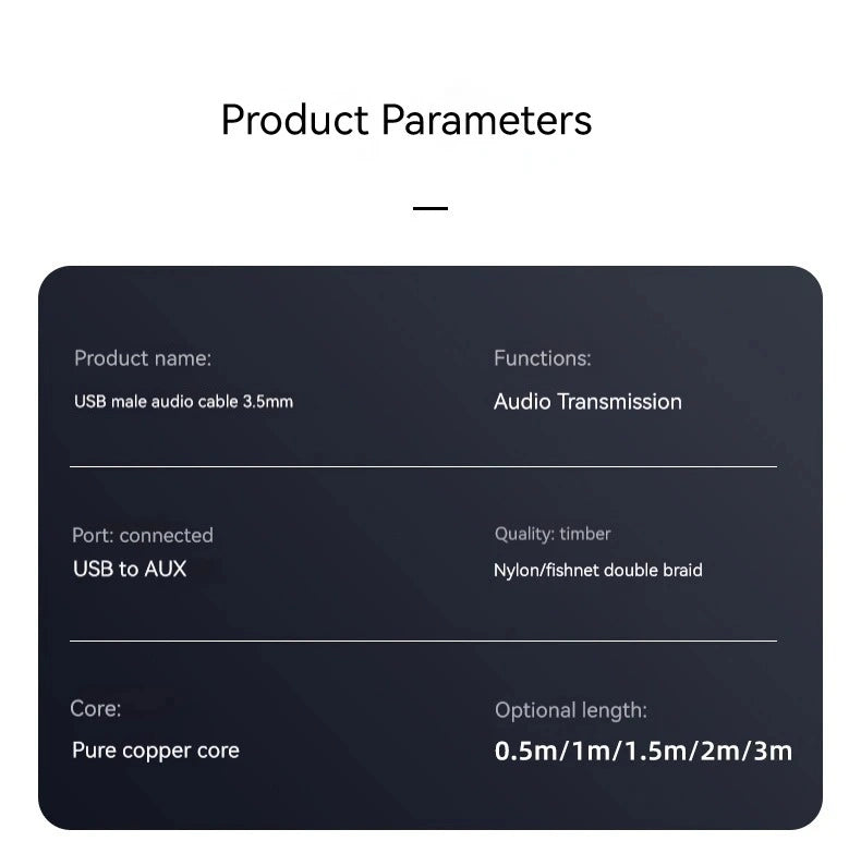 USB to 3.5mm AUX Audio Cable – USB A Male to AUX Jack Adapter for Headphones, Speakers, PC, TV, and Car Stereo