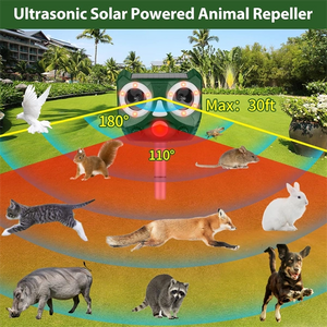 Ultrasonic Animal Repeller Outdoor, Solar Powered Squirrels Repeller Waterproof Deer Repeller for Dog, Cat, Squirrels, Bird, Rabbit, Deer, Raccoon Farm Yard Garden