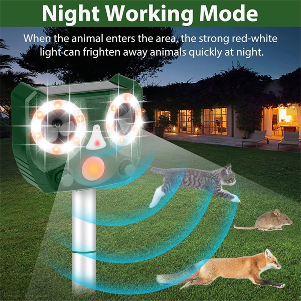Ultrasonic Animal Repeller Outdoor, Solar Powered Squirrels Repeller Waterproof Deer Repeller for Dog, Cat, Squirrels, Bird, Rabbit, Deer, Raccoon Farm Yard Garden