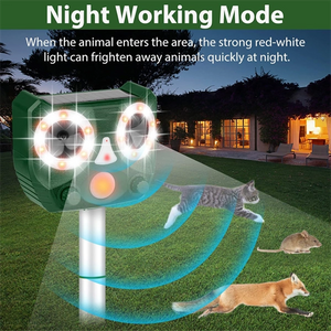 Ultrasonic Animal Repeller Outdoor, Solar Powered Squirrels Repeller Waterproof Deer Repeller for Dog, Cat, Squirrels, Bird, Rabbit, Deer, Raccoon Farm Yard Garden