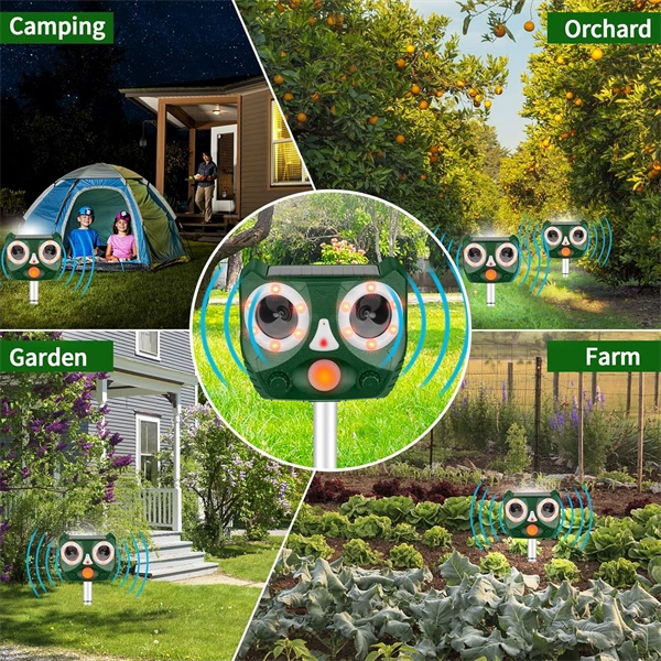 Ultrasonic Animal Repeller Outdoor, Solar Powered Squirrels Repeller Waterproof Deer Repeller for Dog, Cat, Squirrels, Bird, Rabbit, Deer, Raccoon Farm Yard Garden