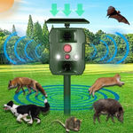 Ultrasonic Solar-Powered Animal Repeller – Infrared Detection, LED Flashing, Adjustable Frequency for Repelling Dogs, Cats, Birds, Raccoons, Mice, Snakes
