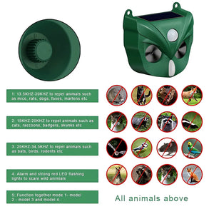 Ultrasonic Solar Yard Animal Repeller with Motion Sensor and Flash Light - For Rodents Squirrel Dogs