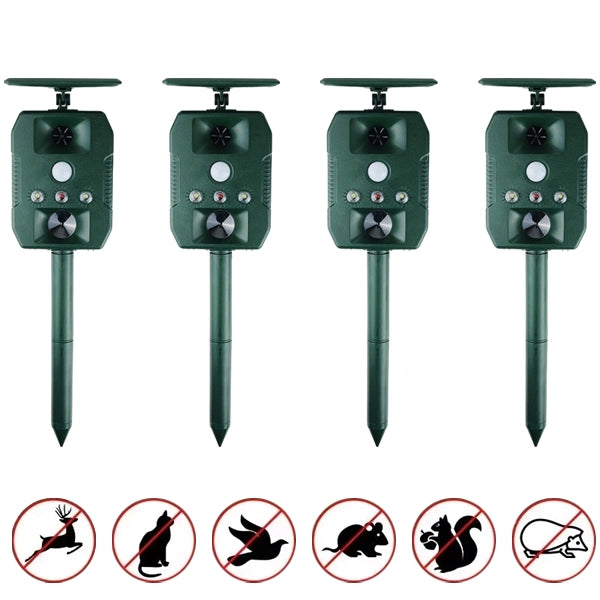 Ultrasonic Solar-Powered Animal Repeller – Infrared Detection, LED Flashing, Adjustable Frequency for Repelling Dogs, Cats, Birds, Raccoons, Mice, Snakes