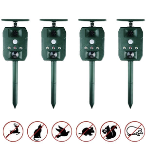 Ultrasonic Solar-Powered Animal Repeller – Infrared Detection, LED Flashing, Adjustable Frequency for Repelling Dogs, Cats, Birds, Raccoons, Mice, Snakes