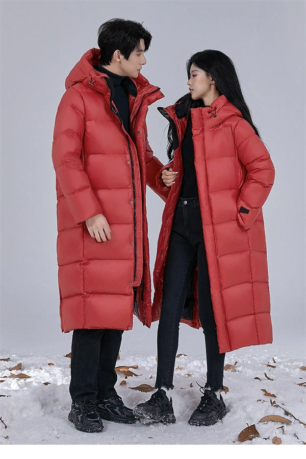 Unisex Long Winter Down Coat – 90% White Goose Down, Hooded, Extra Warm Jacket