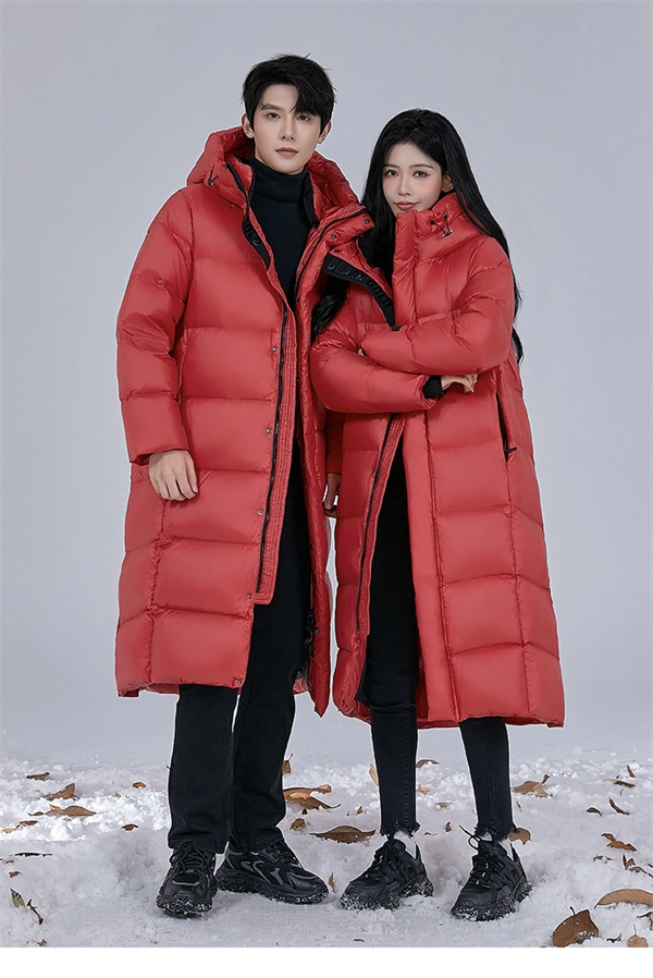 Unisex Long Winter Down Coat – 90% White Goose Down, Hooded, Extra Warm Jacket