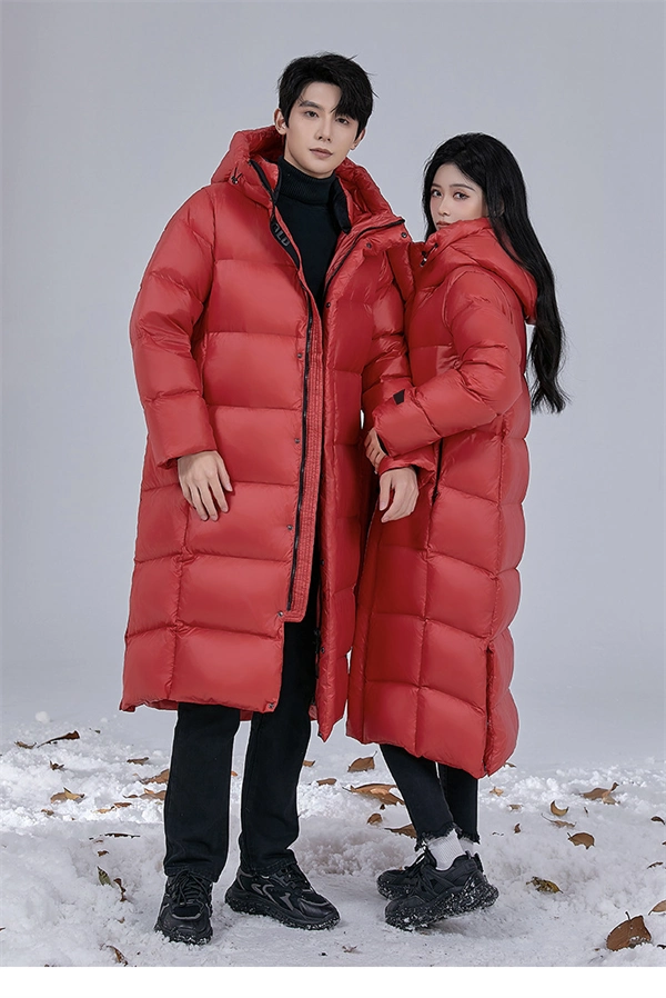 Unisex Long Winter Down Coat – 90% White Goose Down, Hooded, Extra Warm Jacket